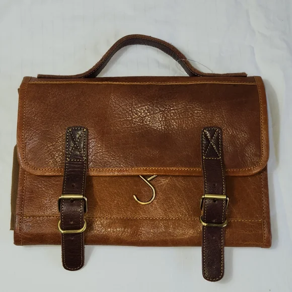 KomalC Elegant Tan Buffalo Leather Travel Dopp Kit Bag Unisex. - Picture 7 of 11